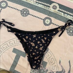 Black Floral Tie-Side Bikini Bottoms